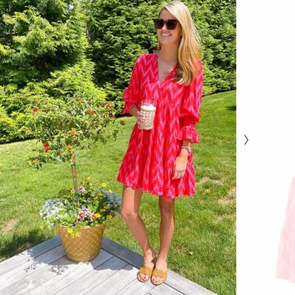 Tuckernuck Pomander Place NWOT Hot Pink Ikat Kenzo Dress -Large with Sleeves